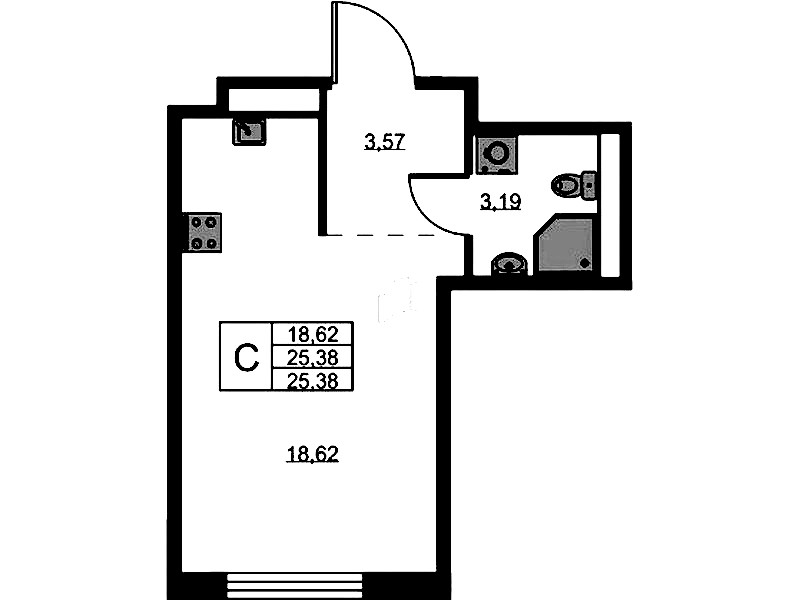 Квартира студия 25.38 м², 1/9 эт., ЖК «GloraX Новоселье»